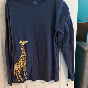 Life Is Good Navy Long-Sleeve Tee with Yellow Giraffe Graphic